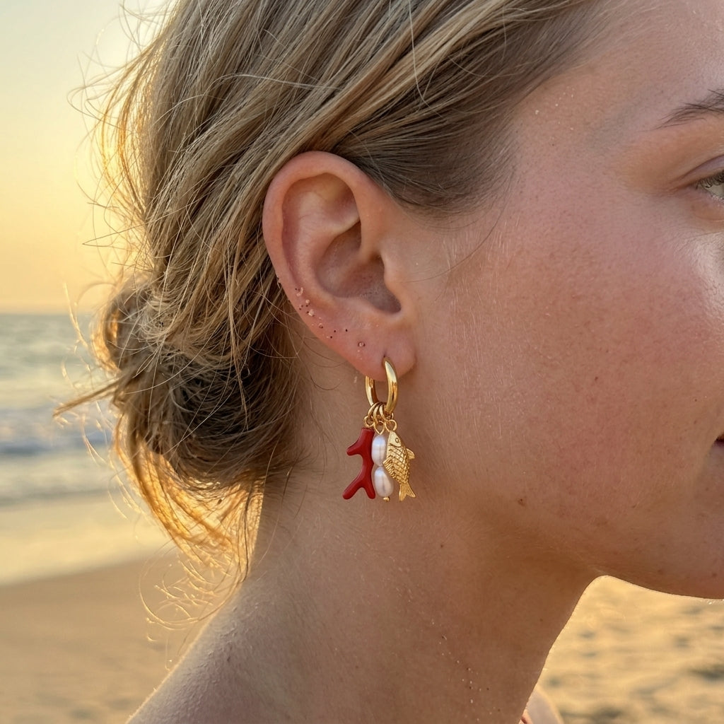 Coral Pendant Earrings