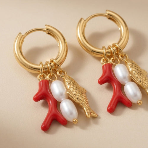 Coral Pendant Earrings