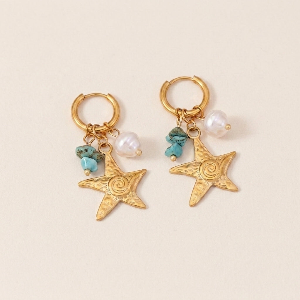 Starfish & Stone Earrings