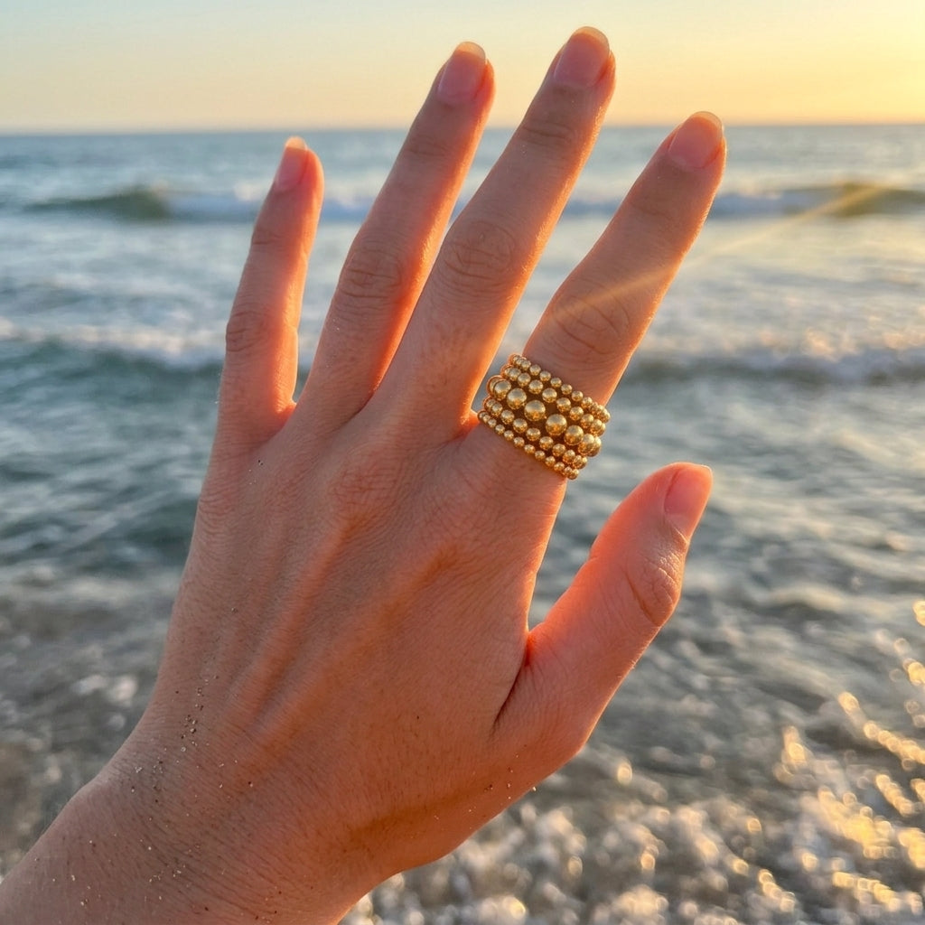 Elegant Beaded Gold Ring