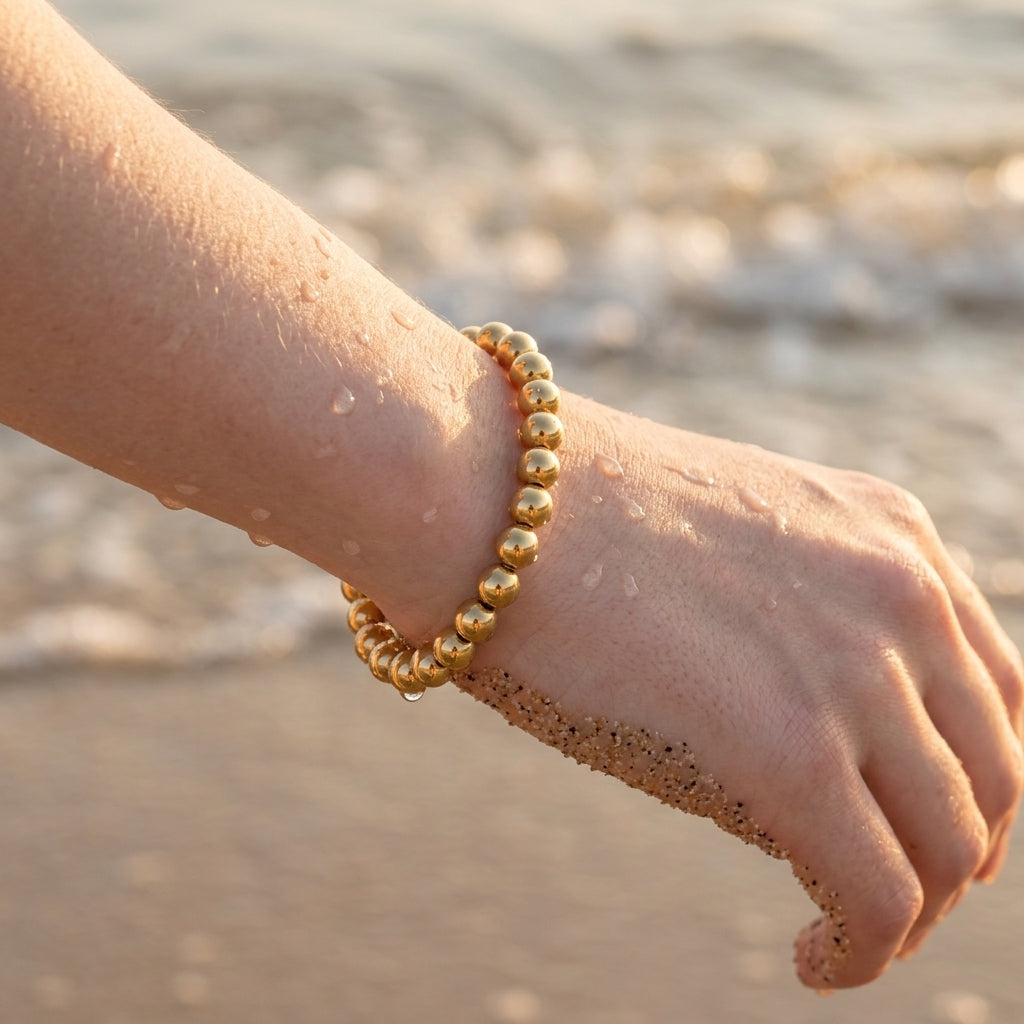 Stainless Steel Bead Bracelet Gold Plated