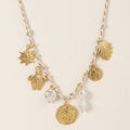 Gold Coin & Pearl Charm Necklace