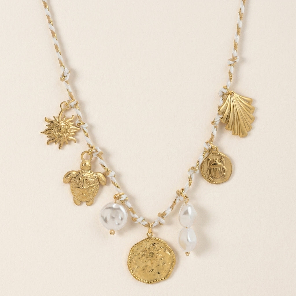 Gold Coin & Pearl Charm Necklace