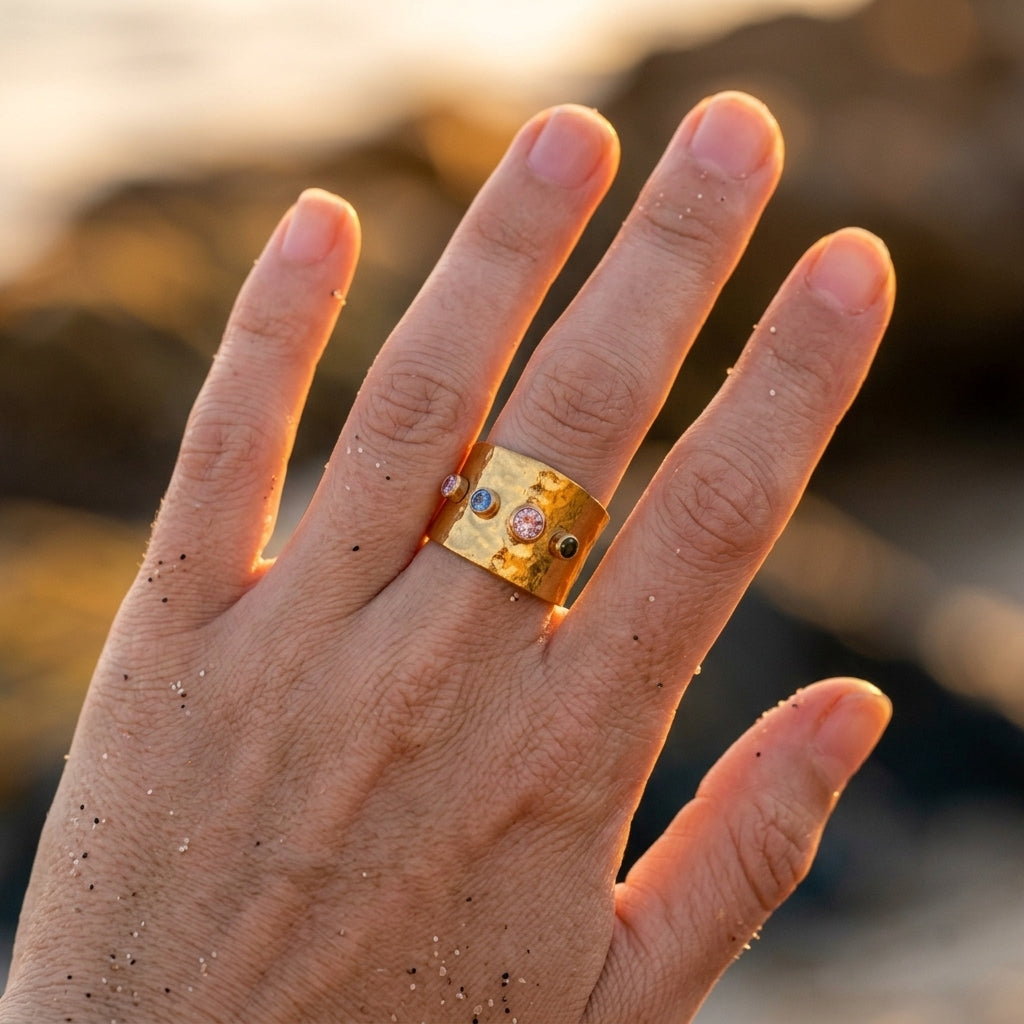 Textured Ring with Gemstones