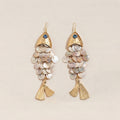 Fish Shell Dangle Earrings Blue Evil Eye