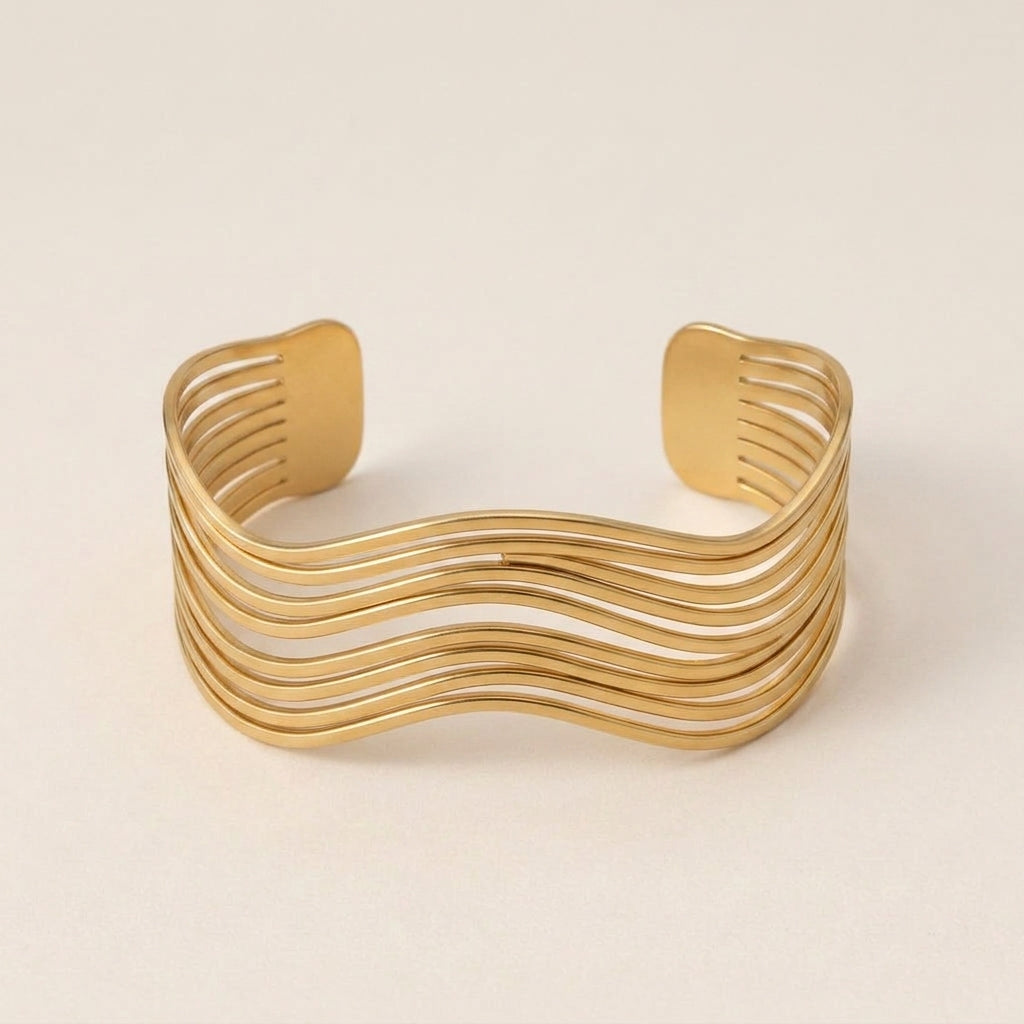 Multi-Layer Wave Open Bracelet
