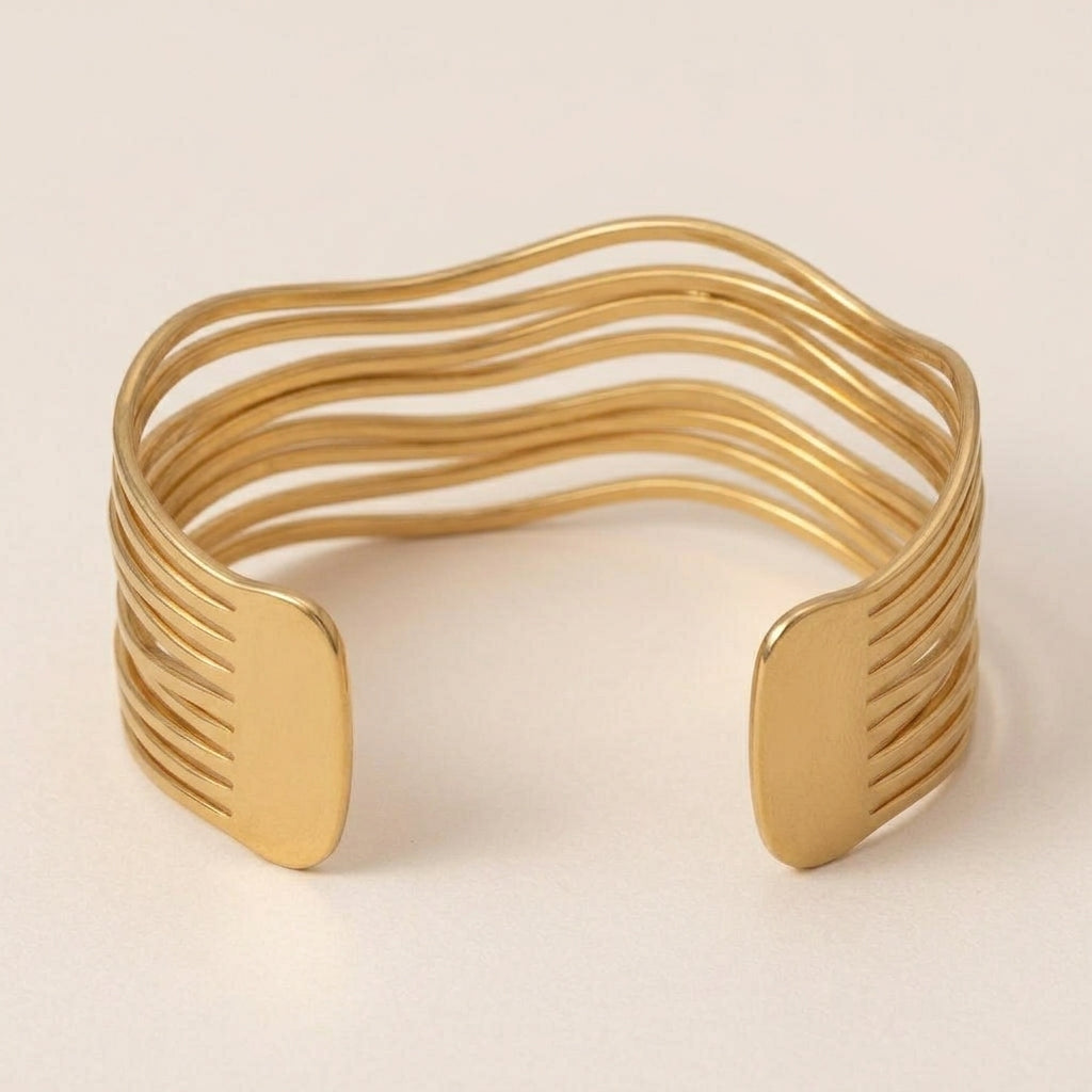 Multi-Layer Wave Open Bracelet