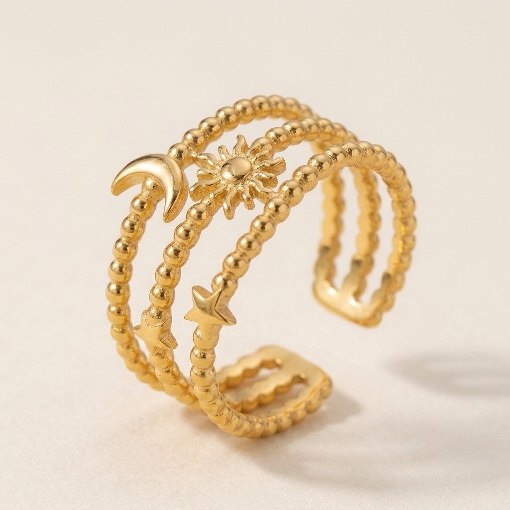 Star & Moon Open Ring