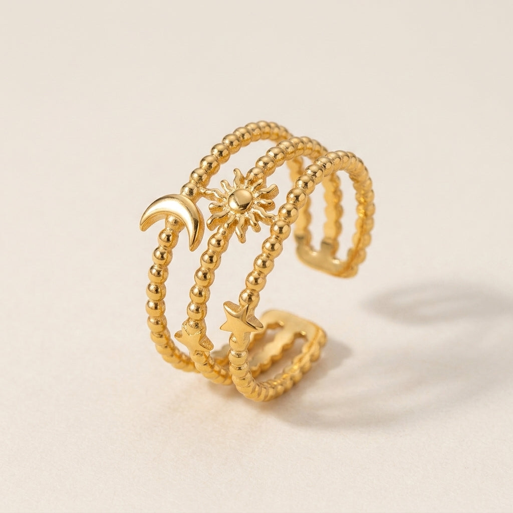 Star & Moon Open Ring