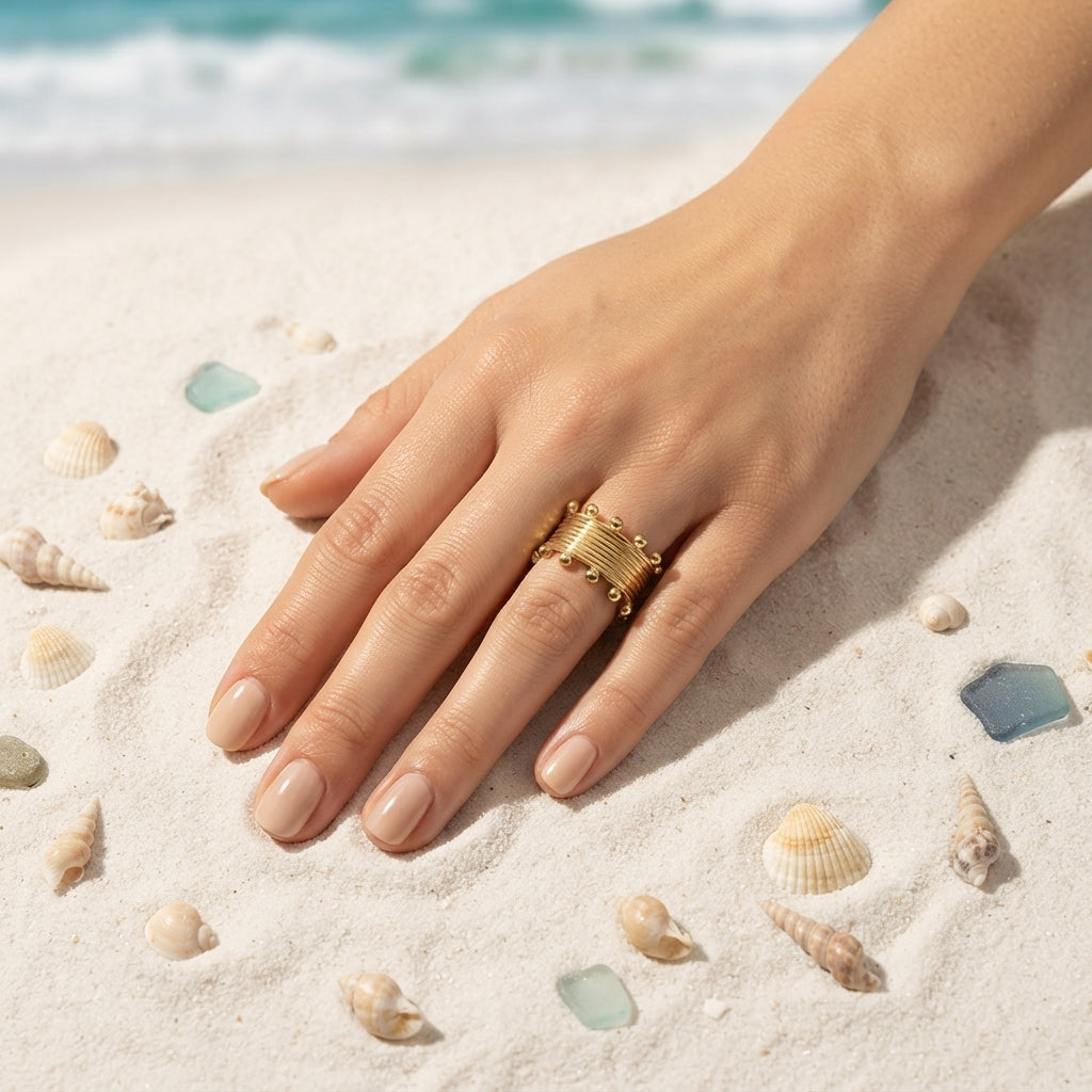 Wide Beaded Ring