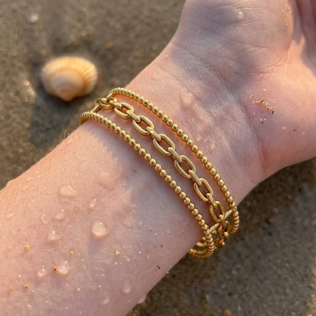 Stacked Beaded Link Bangle Bracelet