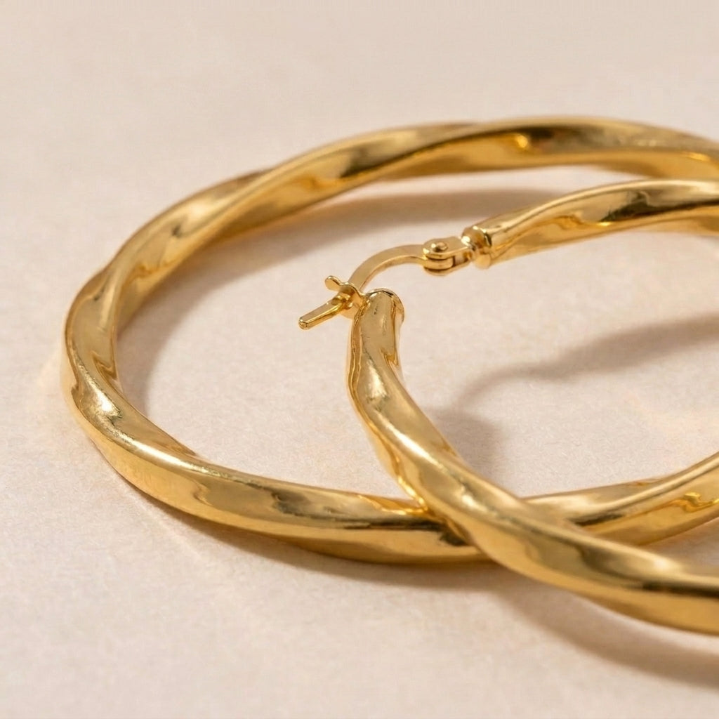 Large Twisted Gold Hoop Earrings