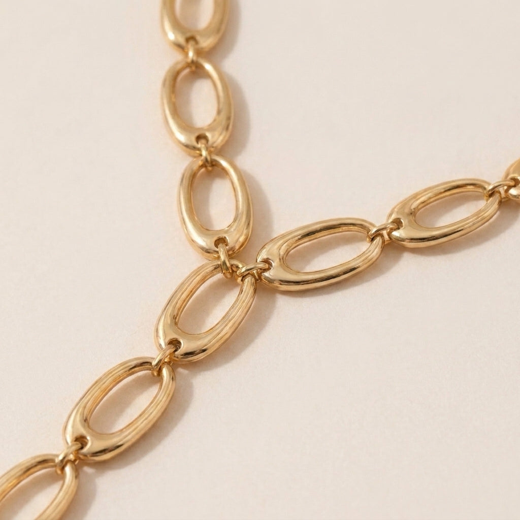 Long Y-Shaped Necklace Copper Chain Leaf Pendant
