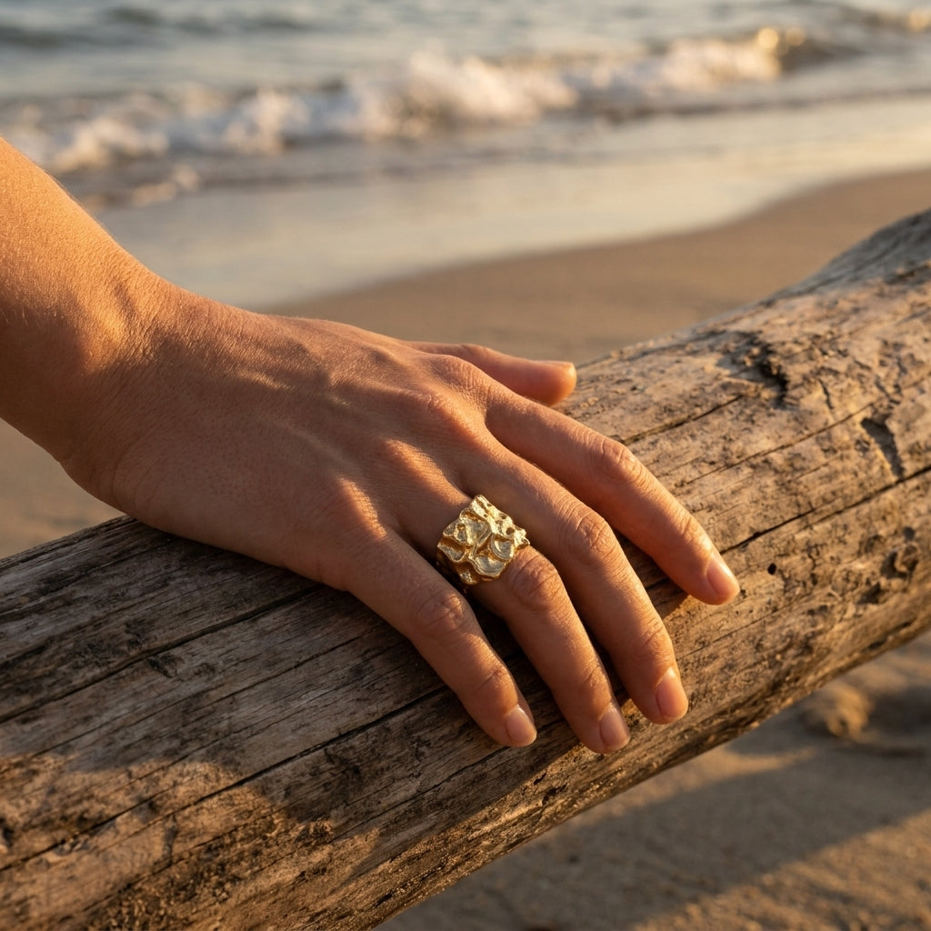 Chunky Textured Wide Gold Statement Rings