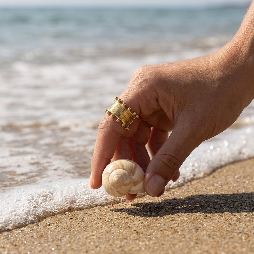 Chunky Textured Wide Gold Statement Rings
