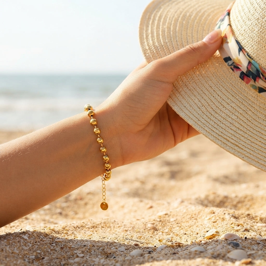 Gold Beaded Link Bracelet