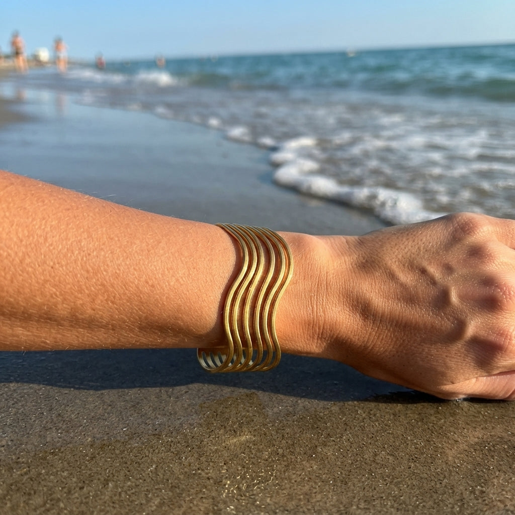 Multi-Layer Wave Open Bracelet