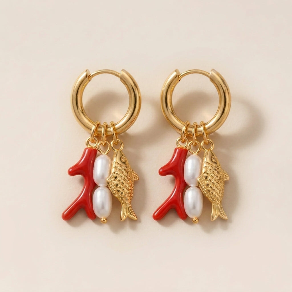 Coral Pendant Earrings