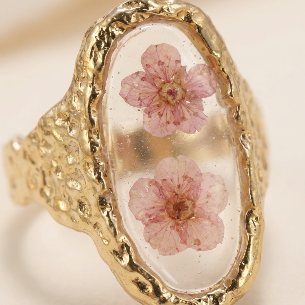 Dried Flower Resin Adjustable Ring