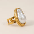Textured Gold & Pearl Ring