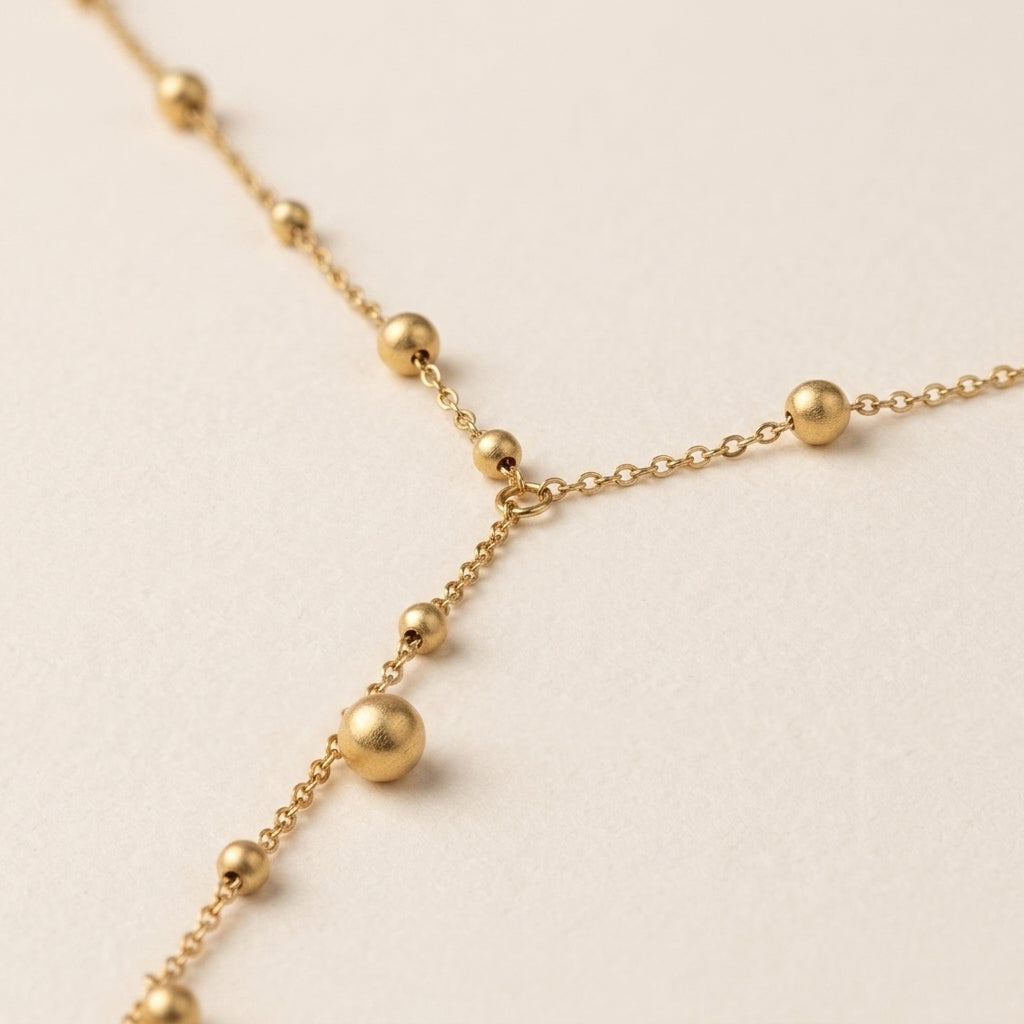 Y-Drop Gold Bead Necklace