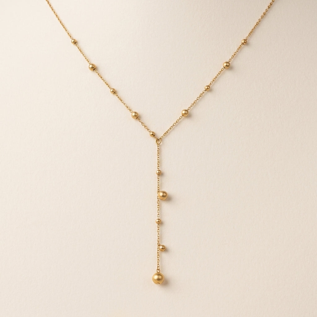 Y-Drop Gold Bead Necklace