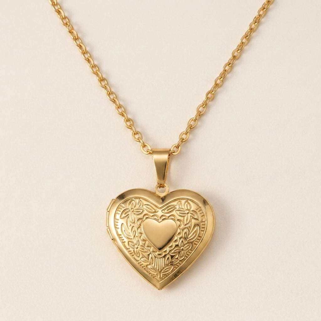 Gold Heart Locket Necklace