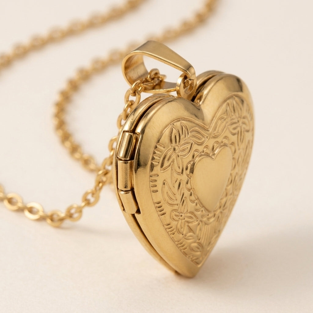 Gold Heart Locket Necklace