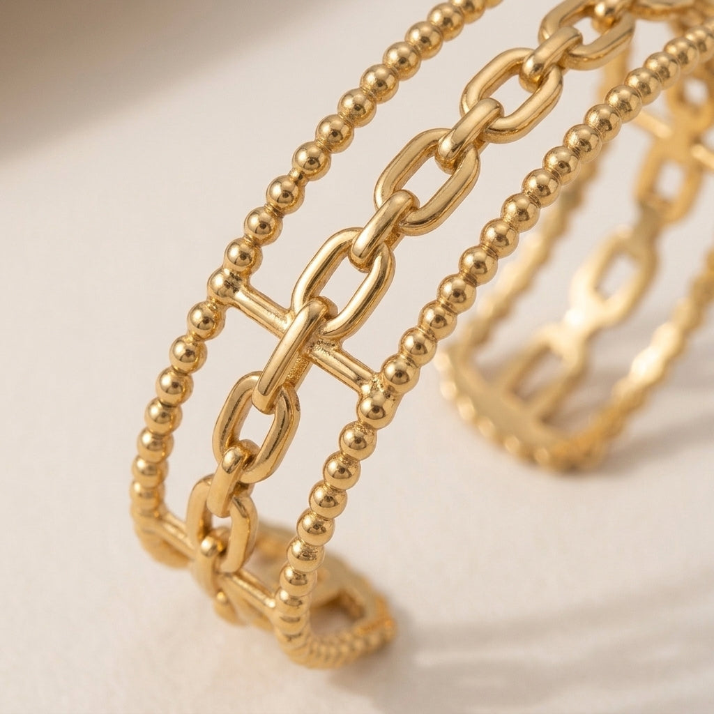 Stacked Beaded Link Bangle Bracelet
