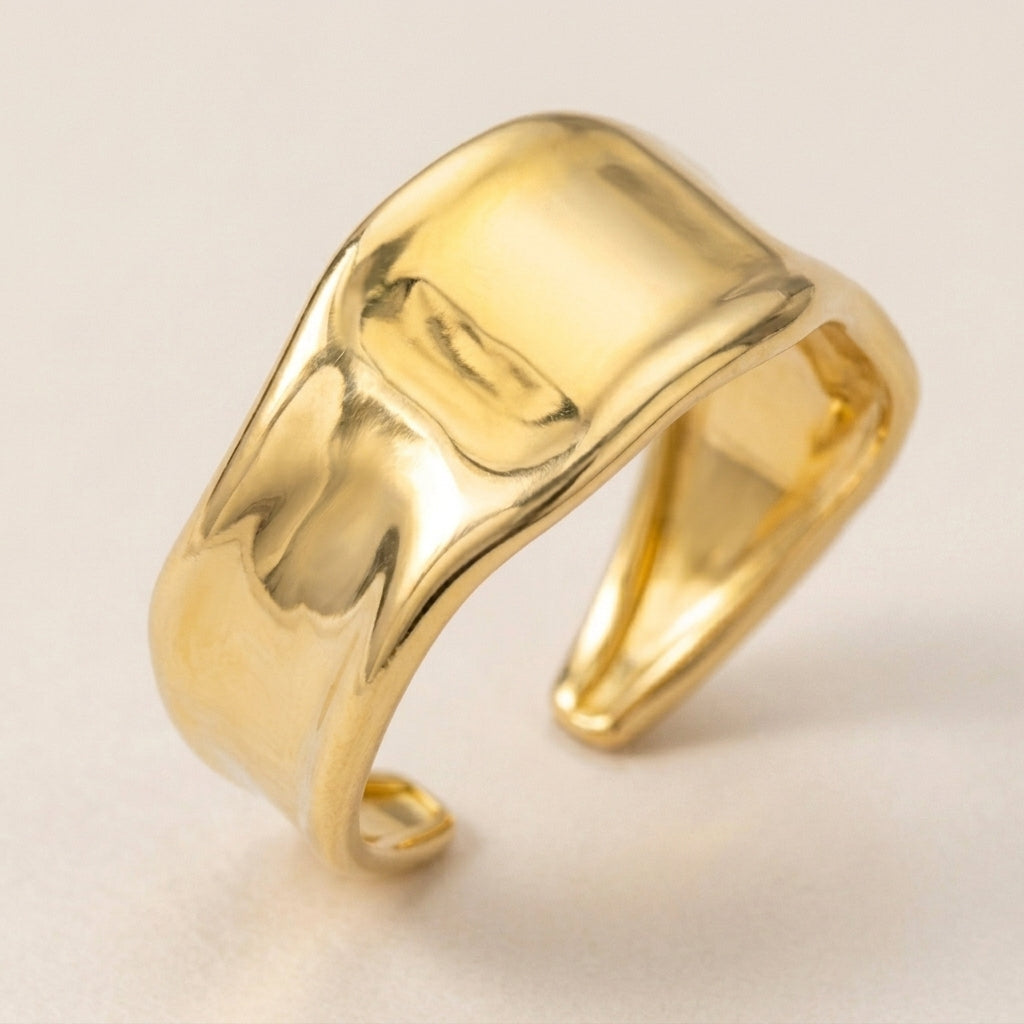 Wide Hammered Open Ring
