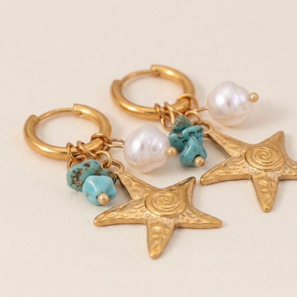 Starfish & Stone Earrings