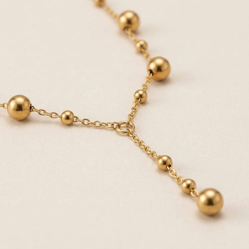 Beaded Ball Drop Gold Lariat Necklace