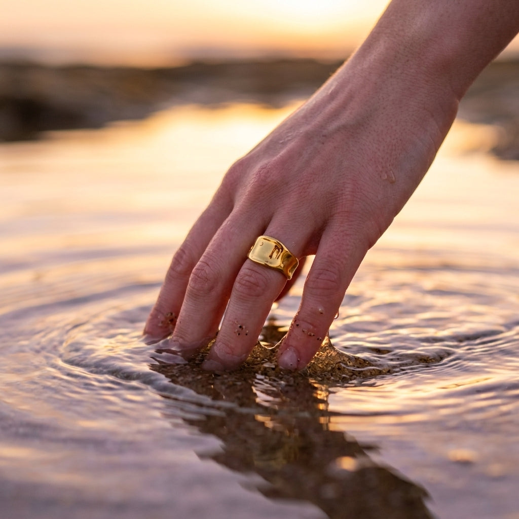 Wide Hammered Open Ring