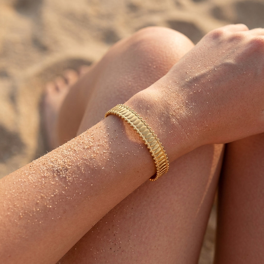 Oval Bead Relief Cuff Bracelet
