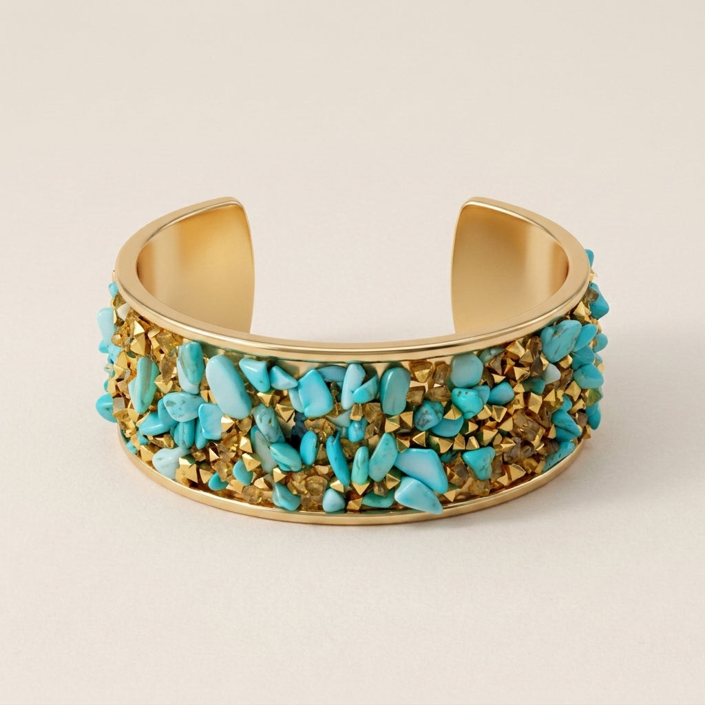 Blue Stone Wide Cuff Bangle