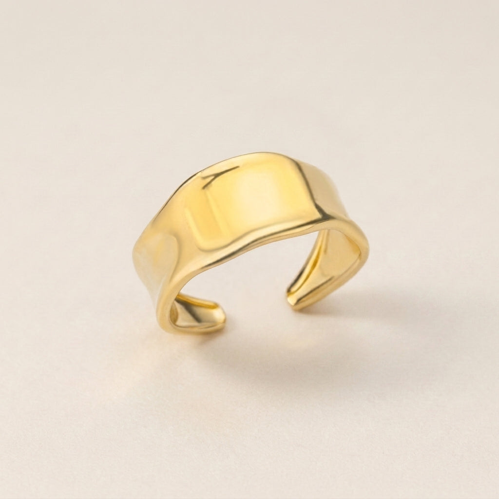 Wide Hammered Open Ring