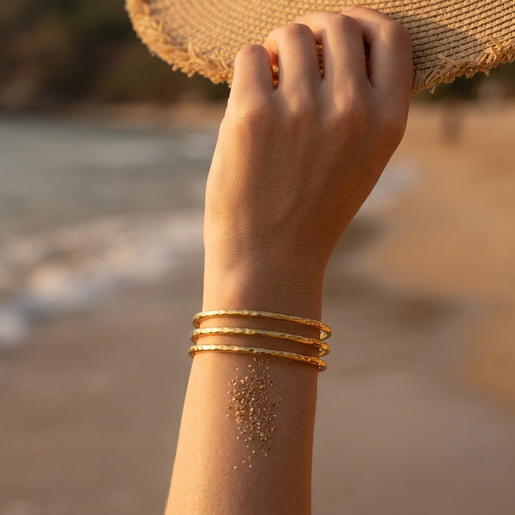 Three-Layer Wave Bangle Bracelet