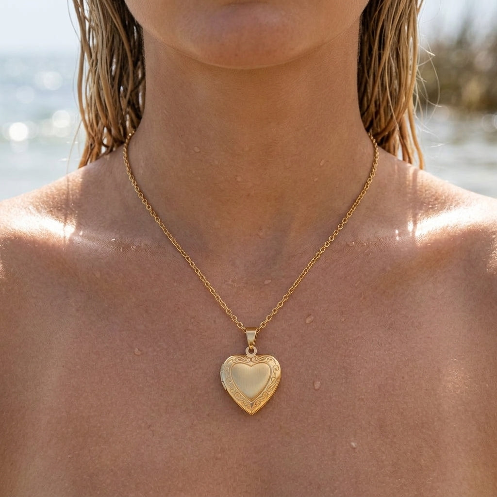 Vintage Swirl Heart Locket Necklace