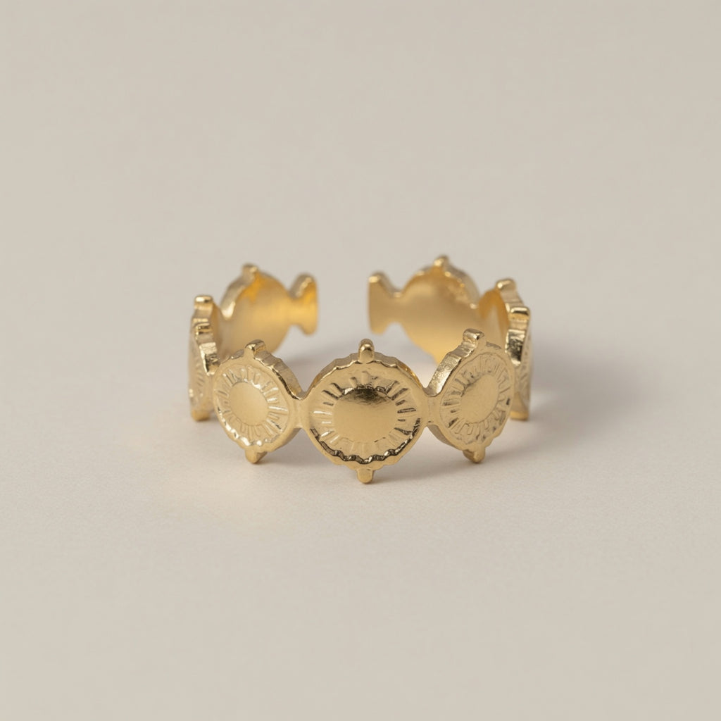 Geometric Gold Plated Sunburst Ring