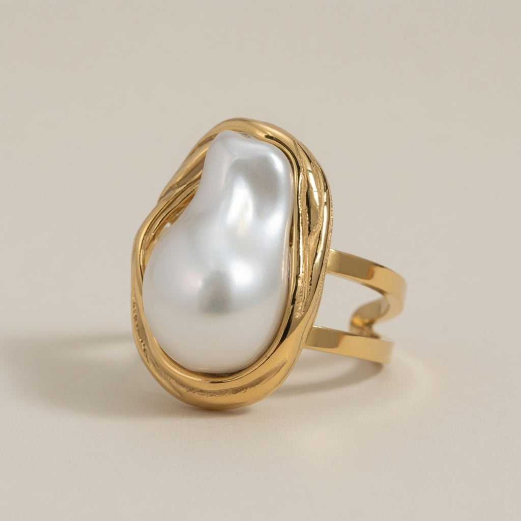 Vintage Gold Plated Pearl Flower Ring