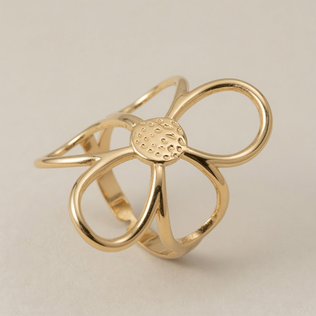 Flower Pearl Rhinestone Adjustable Ring