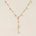 Gold Chain Lariat Necklace with Pearl & Bead Drops