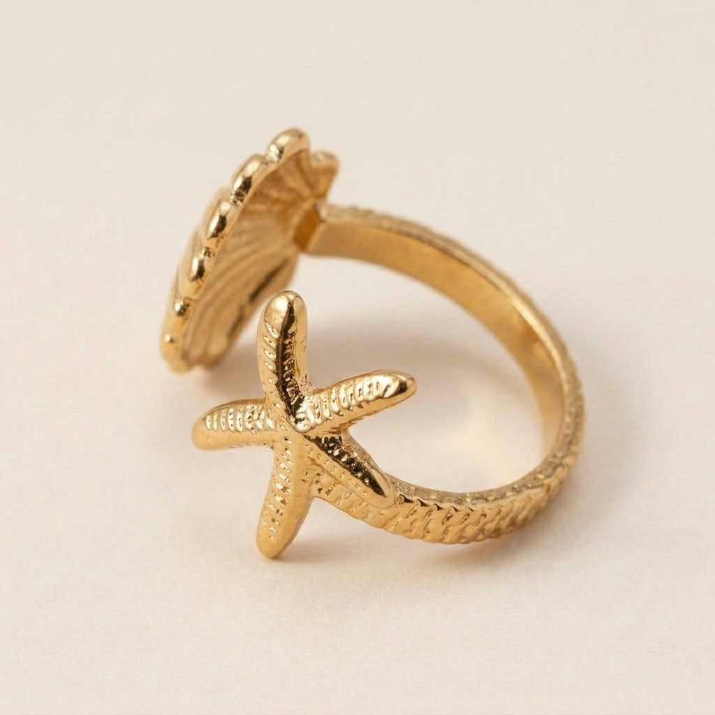 Starfish & Seashell Gold Ring
