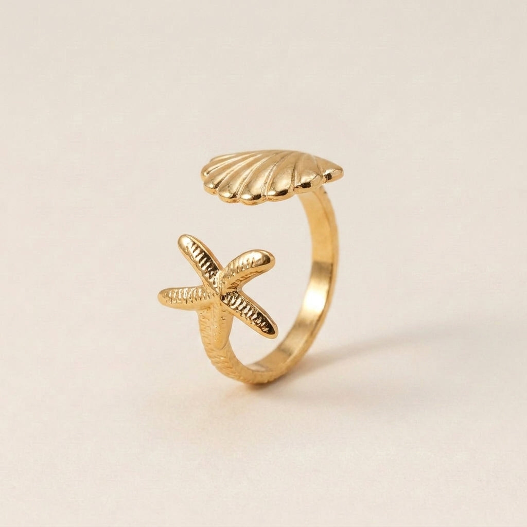 Starfish & Seashell Gold Ring